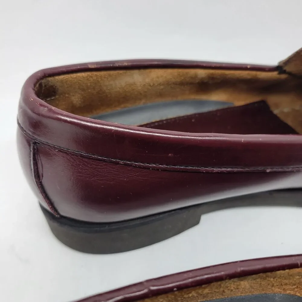 Bass Weejuns Mens Burgundy Leather Kilted Tasseled Rubber Sole Loafers  US 9.5 M